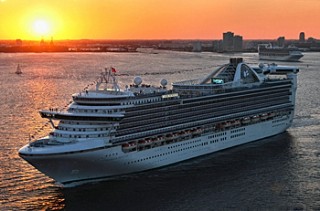 Photo of Caribbean Princess sailing from Fort Lauderdale at sunset goes here.