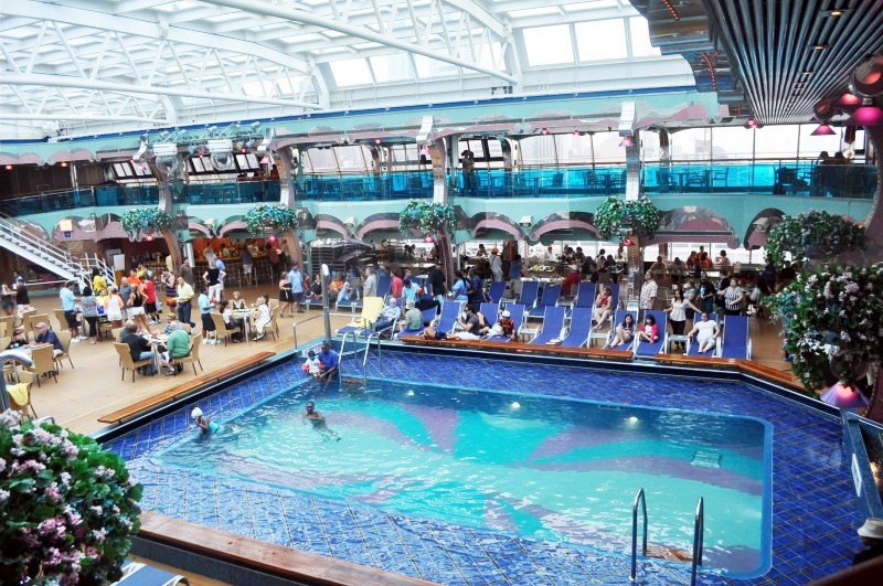 Photo of Carnival's main pool area with the magradome closed goes here.*