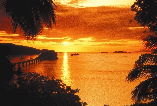Photo of sunset over Cayo Levantado goes here.