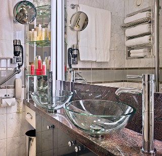 Photo of Crystal Symphony's new updated bathroom countertops.