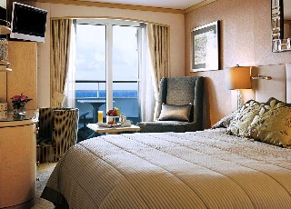 Photo of a newly refurbished stateroom on Crystal Symphony is shown here.
