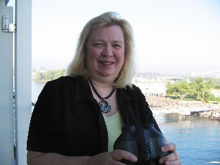 Photo of Susan Young on the Royal Suite's balcony goes here.