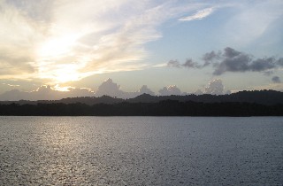 Photo of the Gatun Lake at sunset goes here.