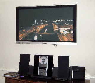 Photo of the Gatun Locks as shown on our suite television system goes here.