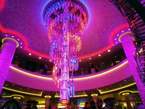 Photo of atrium chandelier on Norwegian Getaway goes here.*