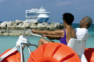 Photo of couple on an Aqua Bike at CocoCay goes here.