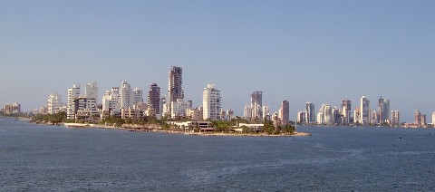 Photo of the skyline of modern Cartegena goes here.