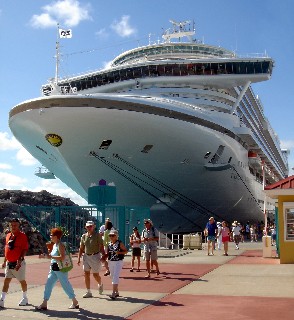 Photo of Princess passenger disembrking at the cruise pier goes here.